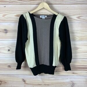 90s Adele Joyce Sweater Women Medium Retro Black Acrylic Knit Colorblock